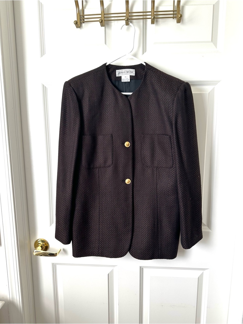 Jones Wear Black and Brown Tweed Button Blazer Jacket Size 14